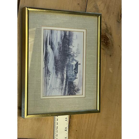 Vintage Artwork House/Snowy Scene Print. Framed & Matted. Signed Weber. winter - Picture 3 of 4